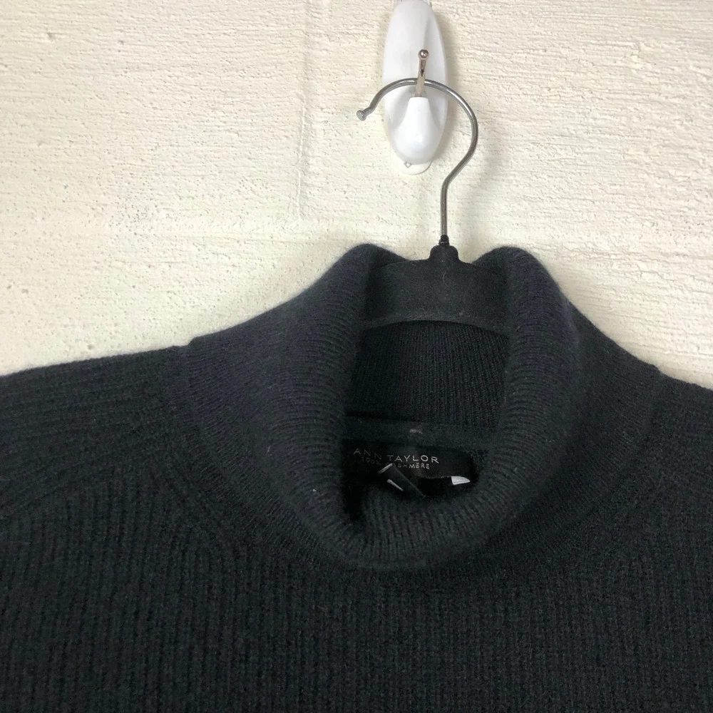 Ann Taylor Womens Cashmere Ribbed Turtleneck Sweater‎ Size XS Black Luxury